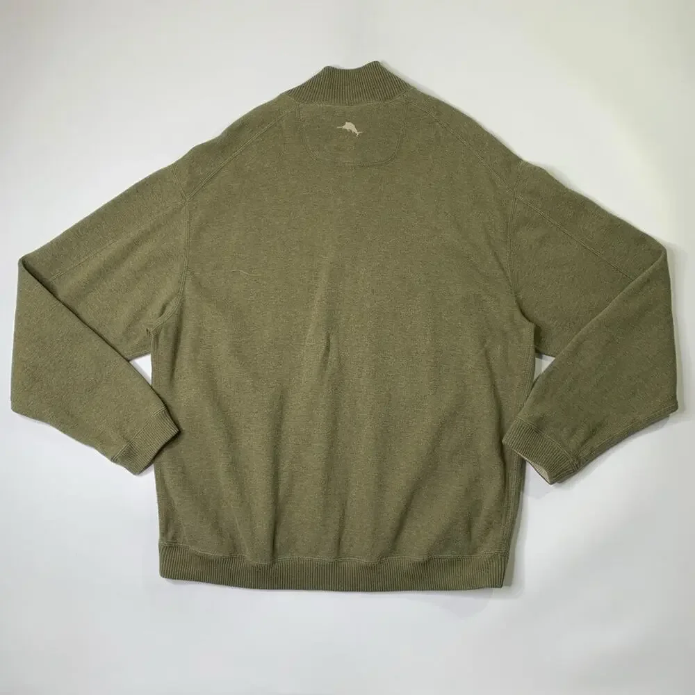 Tommy Bahama Sweater Mens L Large Ivy Tan Flip Side Classic 1/4 Zip Reversible